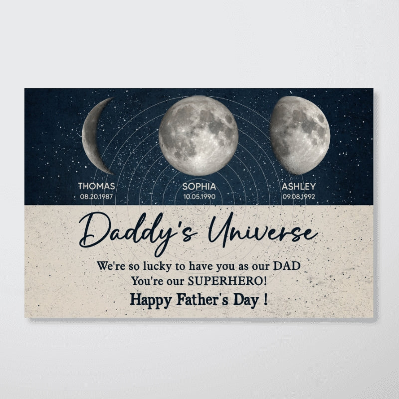 Daddy's Universe Moon Phases Father's Day Gift Personalized Poster| Unique Father's Day Gift For Dad, Husband