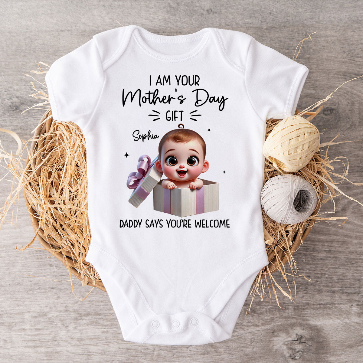 I'm Your Gift Cute Baby Sitting In Gift Box Personalized Baby Onesie, Baby Shirt