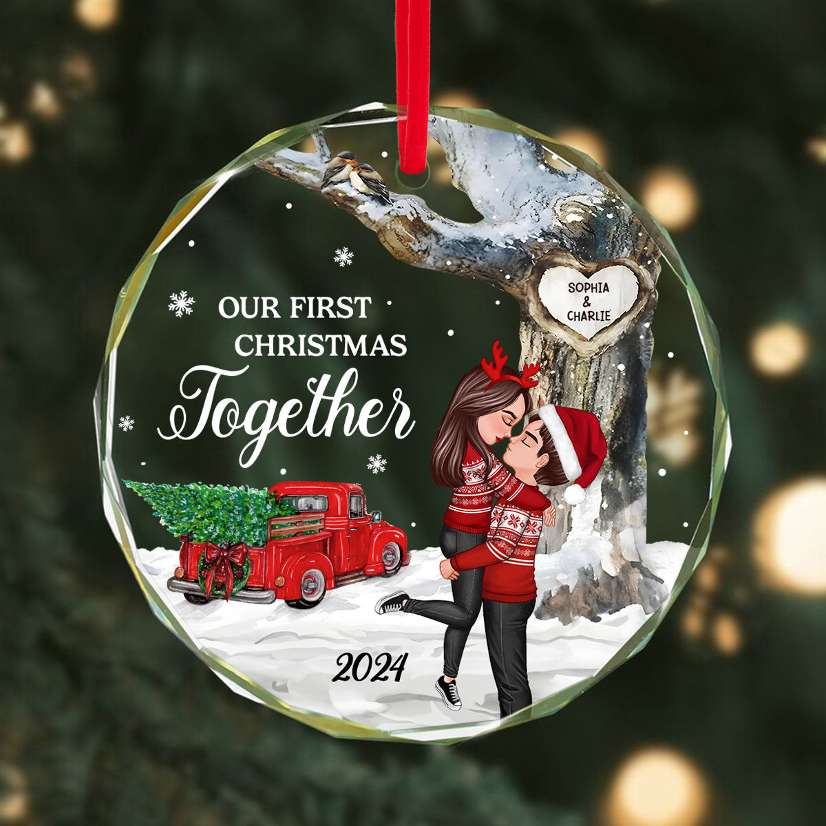 God Gave Me You Couple Hugging Kissing Personalized Crystal Glass Ornament, Christmas Gift For Husband Wife, Anniversary Gift