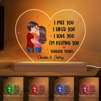 Doll Couple Kissing Gift For Him For Her Personalized Custom Shape Acrylic Plaque With LED Night Light