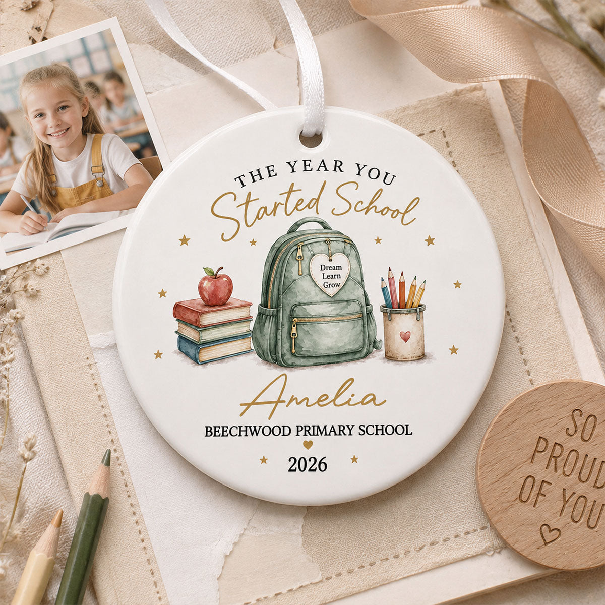 The Year You Started School - Personalized Ceramic Ornament - First Day of School Keepsake, Custom School Starter Gift