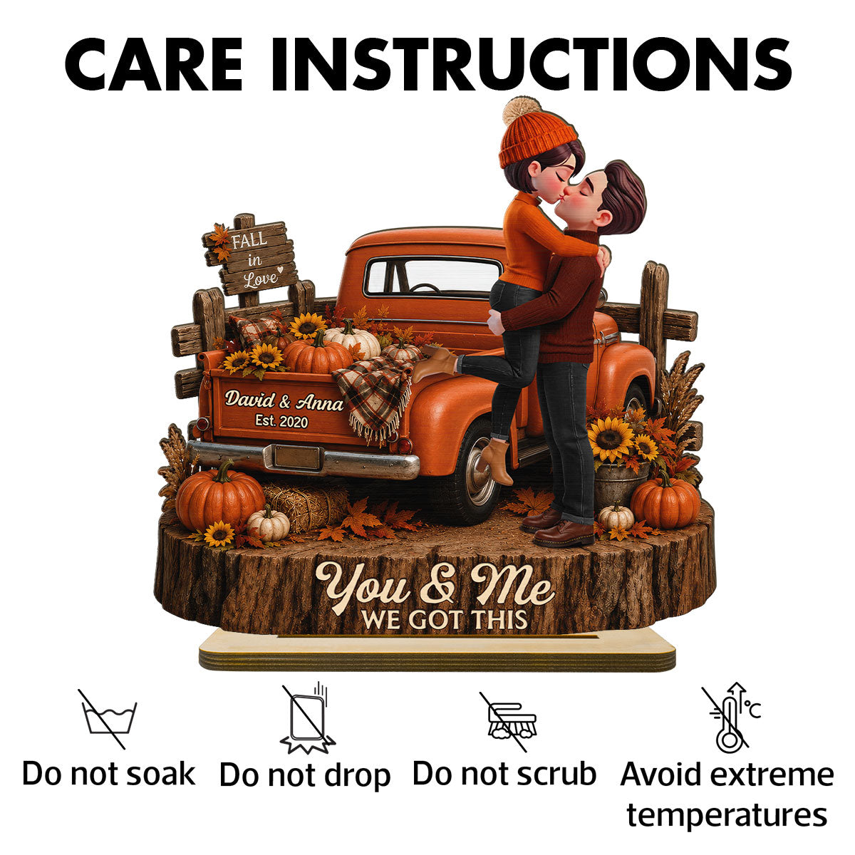 Fall Season Vibe Couple Farmhouse Pickup Truck - Personalized 2-Layered Wooden Plaque - Fall Gift For Couple