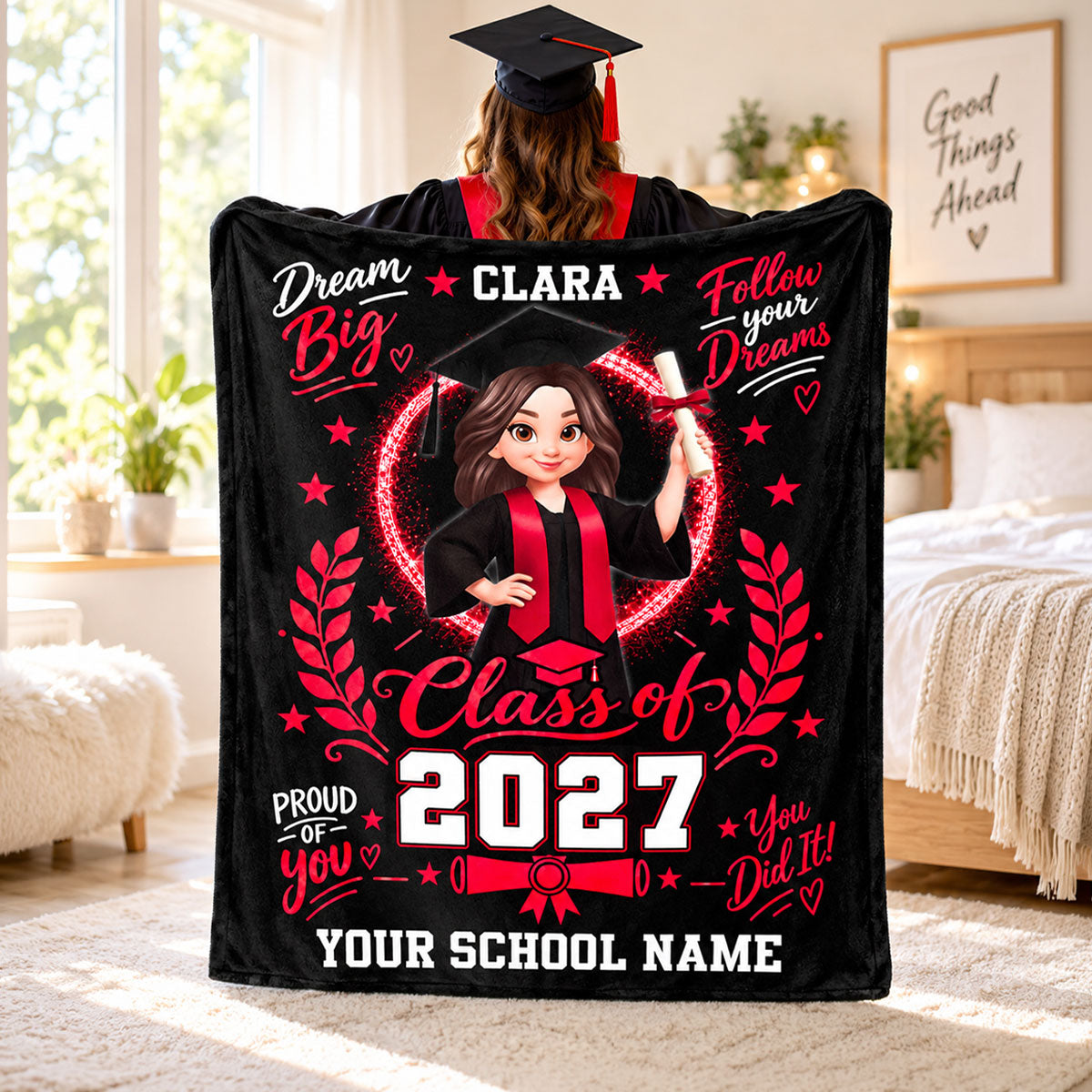 Dream Big Class of 2026 2027 - Personalized Fleece Blanket - Christmas Gift For Girls Boys, Grandkids, High School Graduate