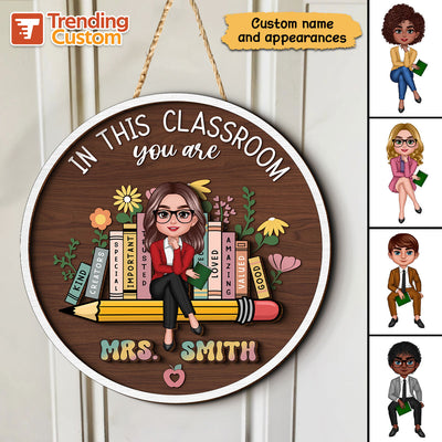 Personalized Teacher 2 Layer Door Hanger, Teacher Appreciation Gifts, Custom Name Sign Plate for Desk, Teacher Welcome Sign