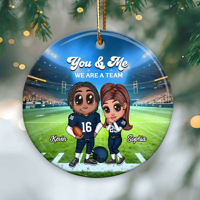 Always Your Biggest Fan American Football Couple Y2K Style Personalized Circle Ceramic Ornament