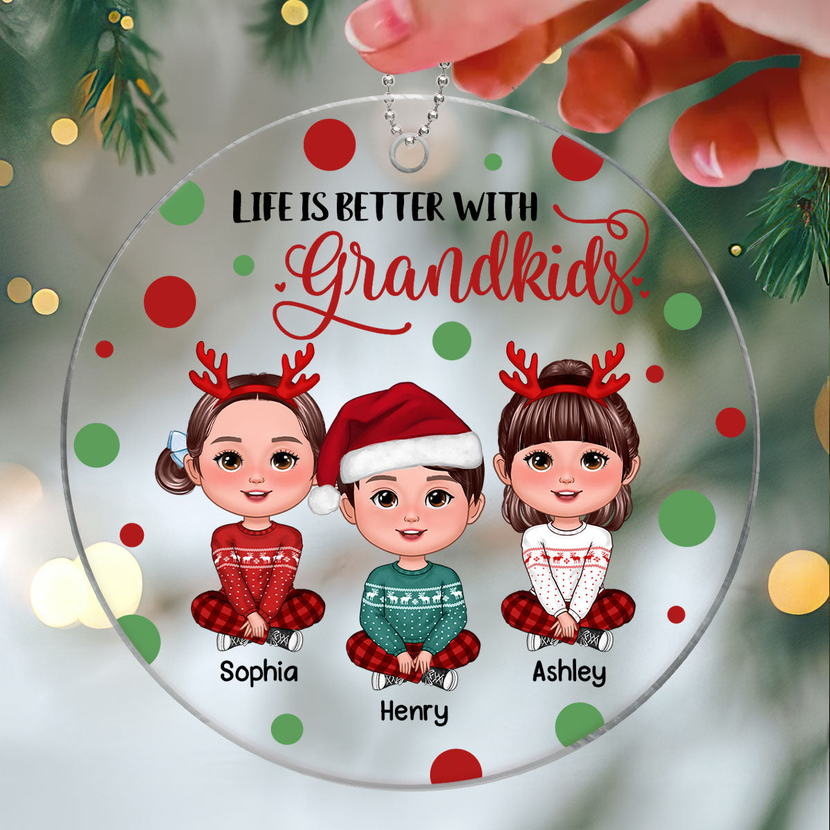 Life Is Better With Grandkids Christmas Dots Personalized Acrylic Ornament