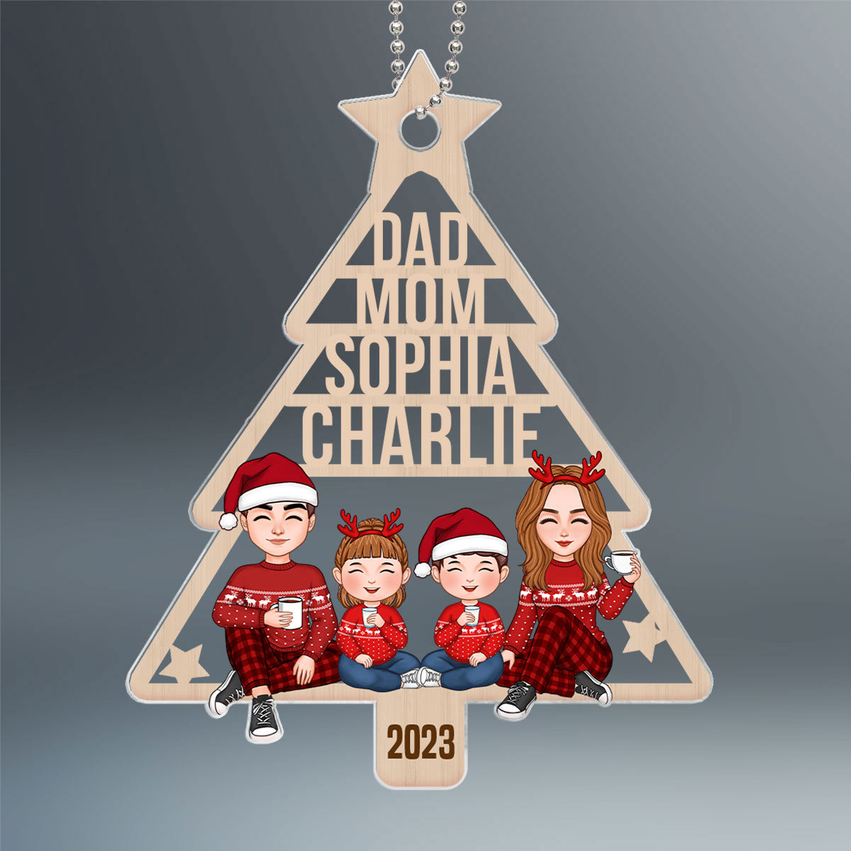 Family Christmas Tree Shaped Personalized Acrylic Ornament