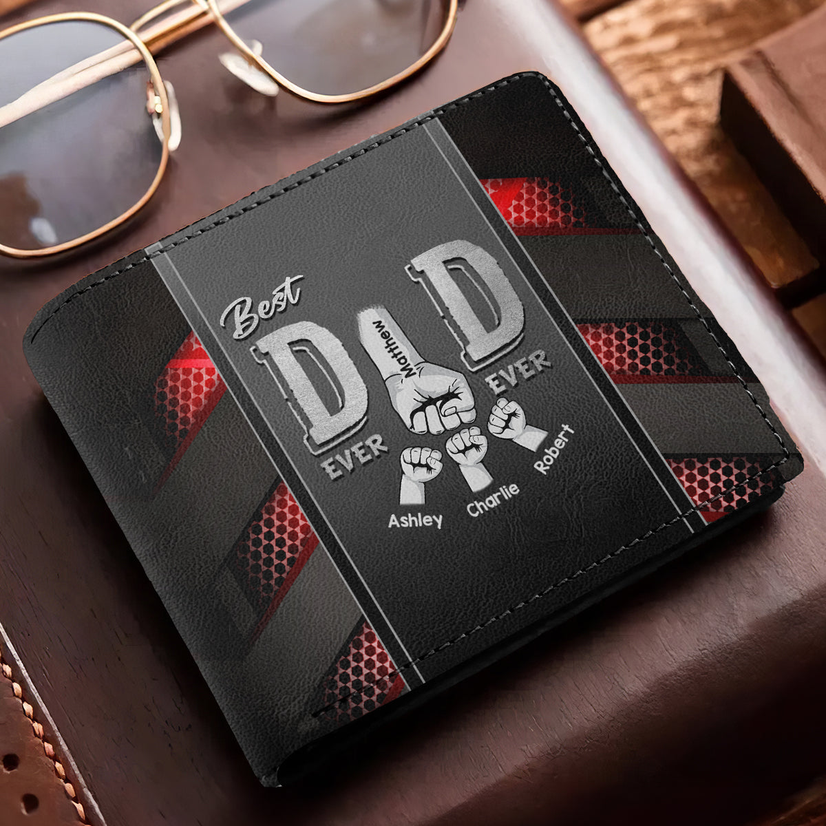 Best Dad Ever Fist Bump Personalized Men’s Wallet