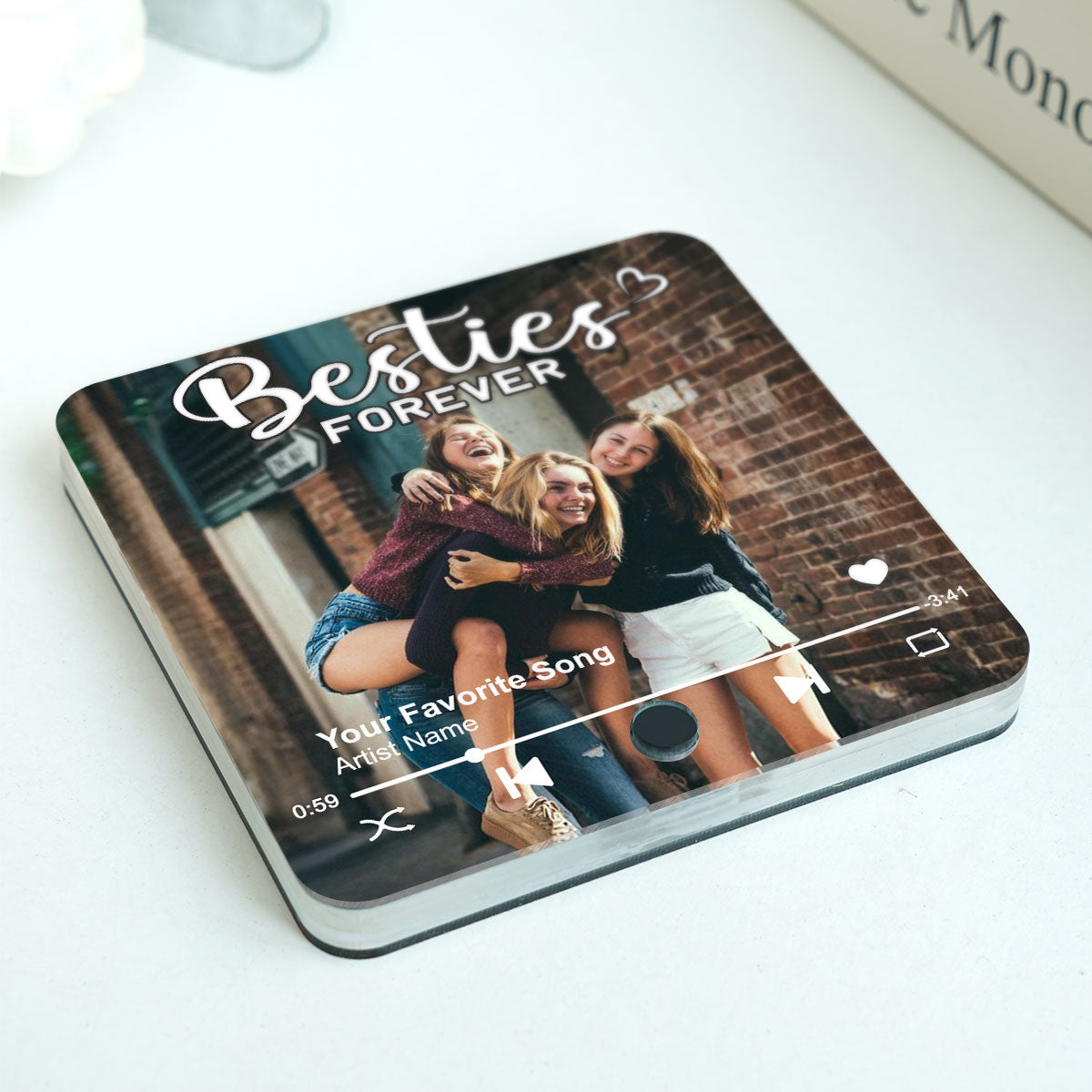Besties Forever Upload Photo Personalized Music Fridge Magnet, Heartfelt Gift For Best Friends, BFF