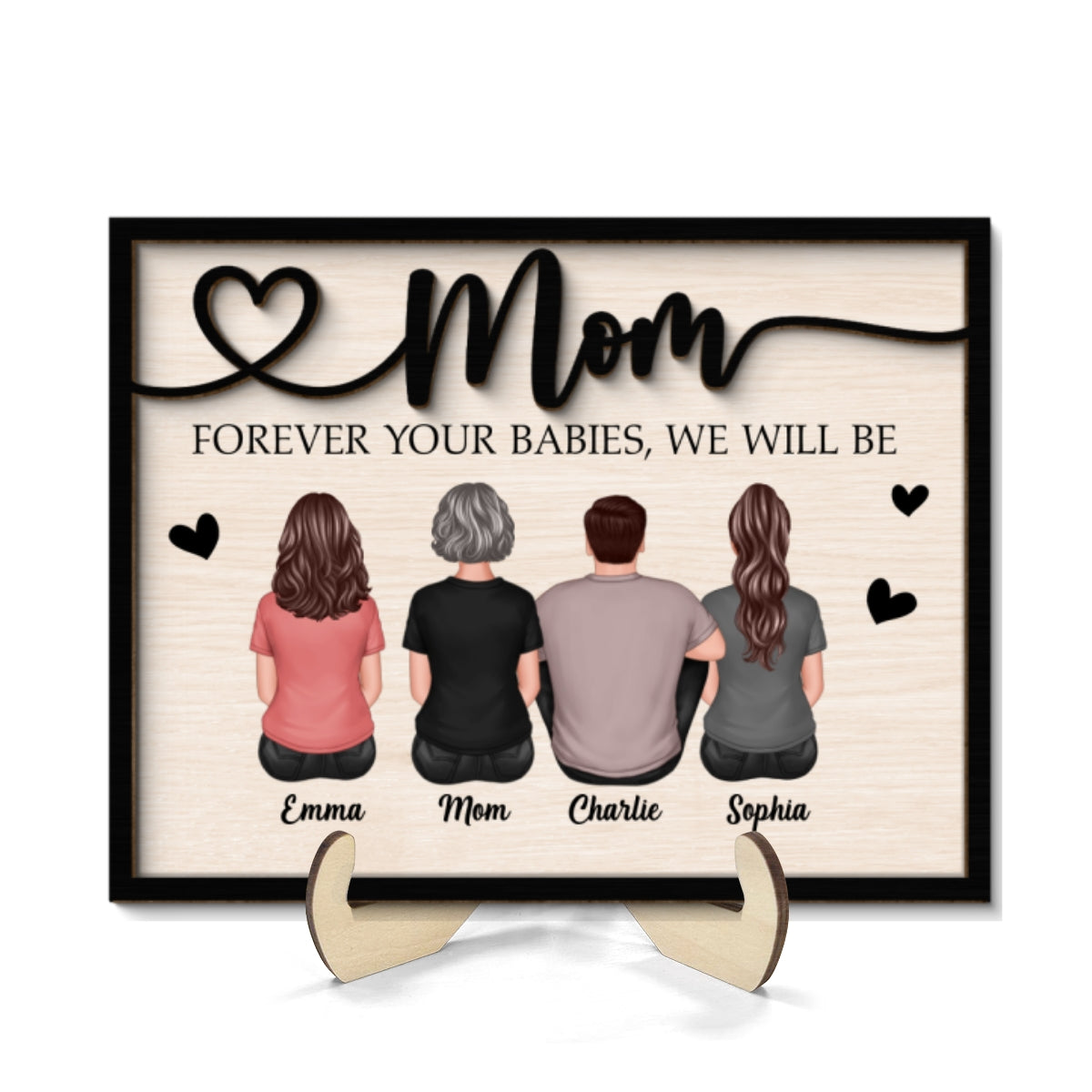 Mom Forever Your Babies We Will Be Gift For Mom Back View Mother Children Personalized 2-Layer Wooden Plaque