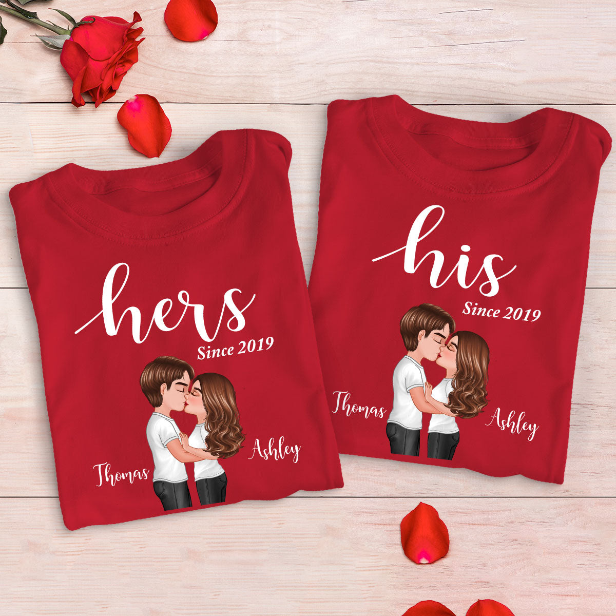 Couple His Her Valentine‘s Day Personalized Matching Shirts [Set of 2 Shirts]