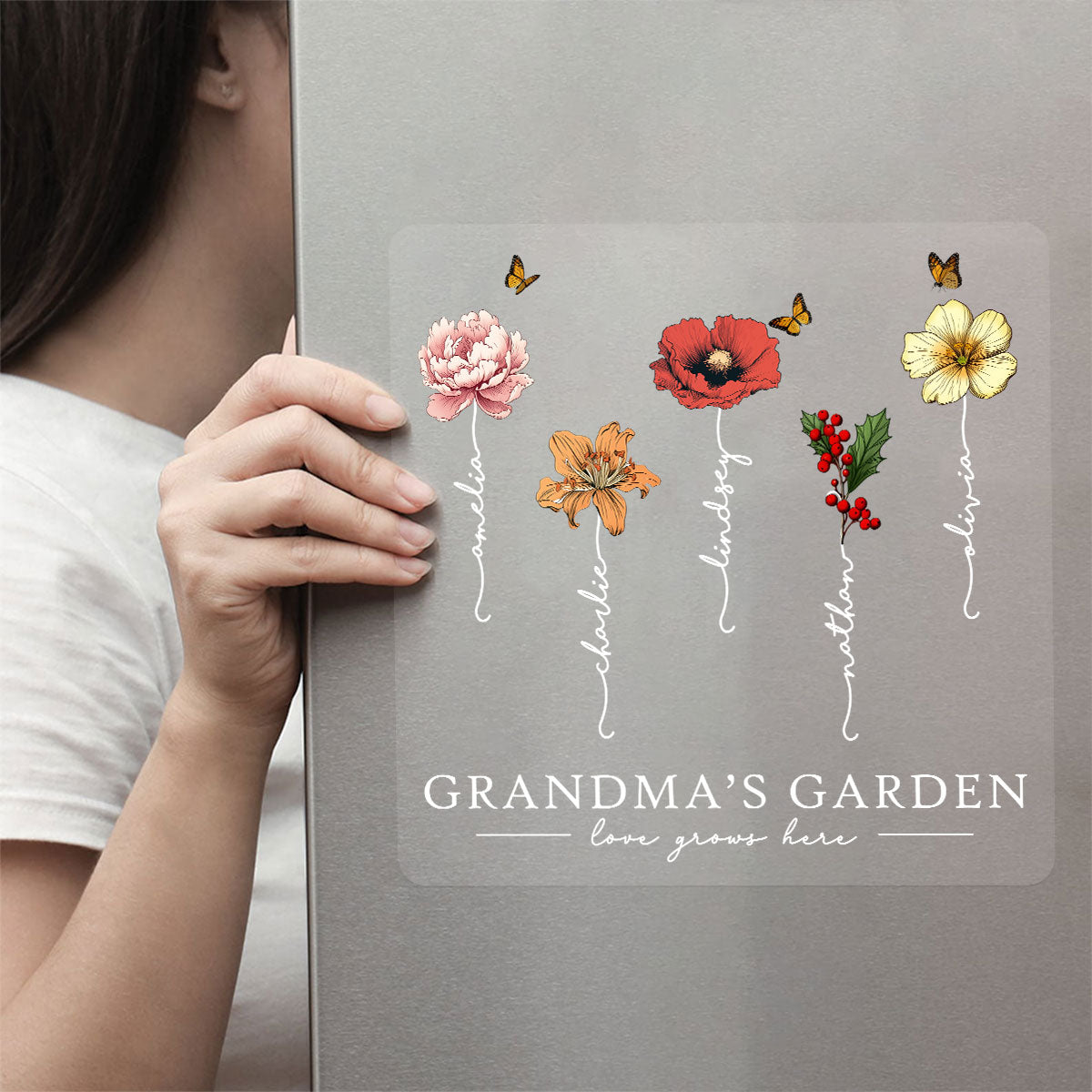 Grandma’s Garden Birth Flower Gift For Grandma Decor On Car Fridge Window Personalized Decal