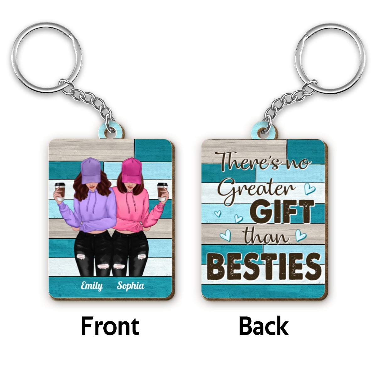 Green Palette Front View Besties Gift For Best Friends Matching Personalized Wooden Keychain