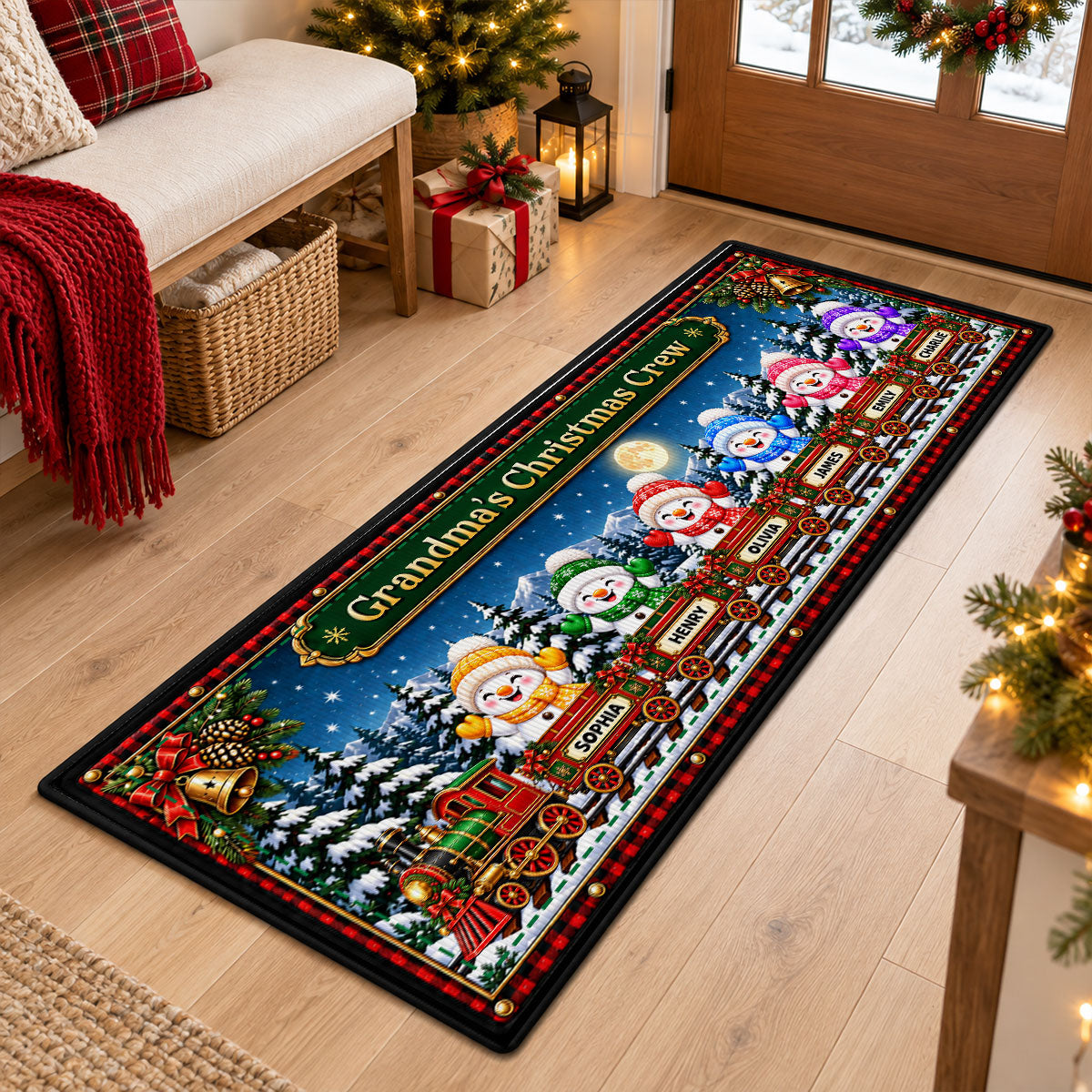 Trending Grandma's Christmas Crew - Personalized Runner Rug - Christmas Gift for Her, Custom Holiday Hallway Carpet