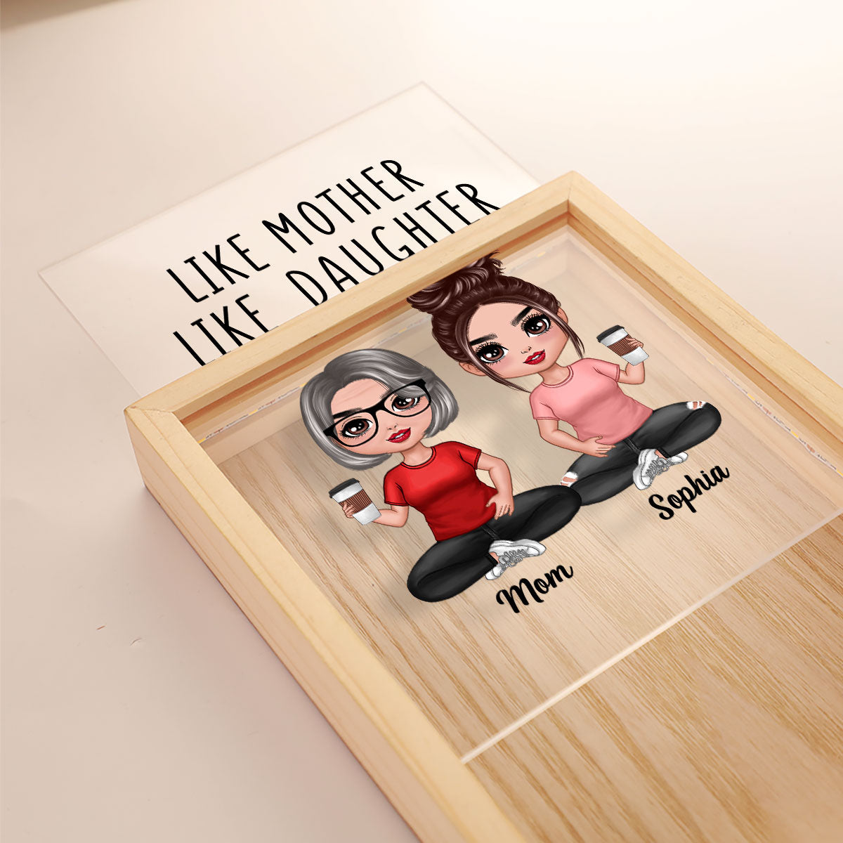 Like Mother Like Daughters Doll Mom And Daughters Sitting Personalized Wooden Frame Light Box