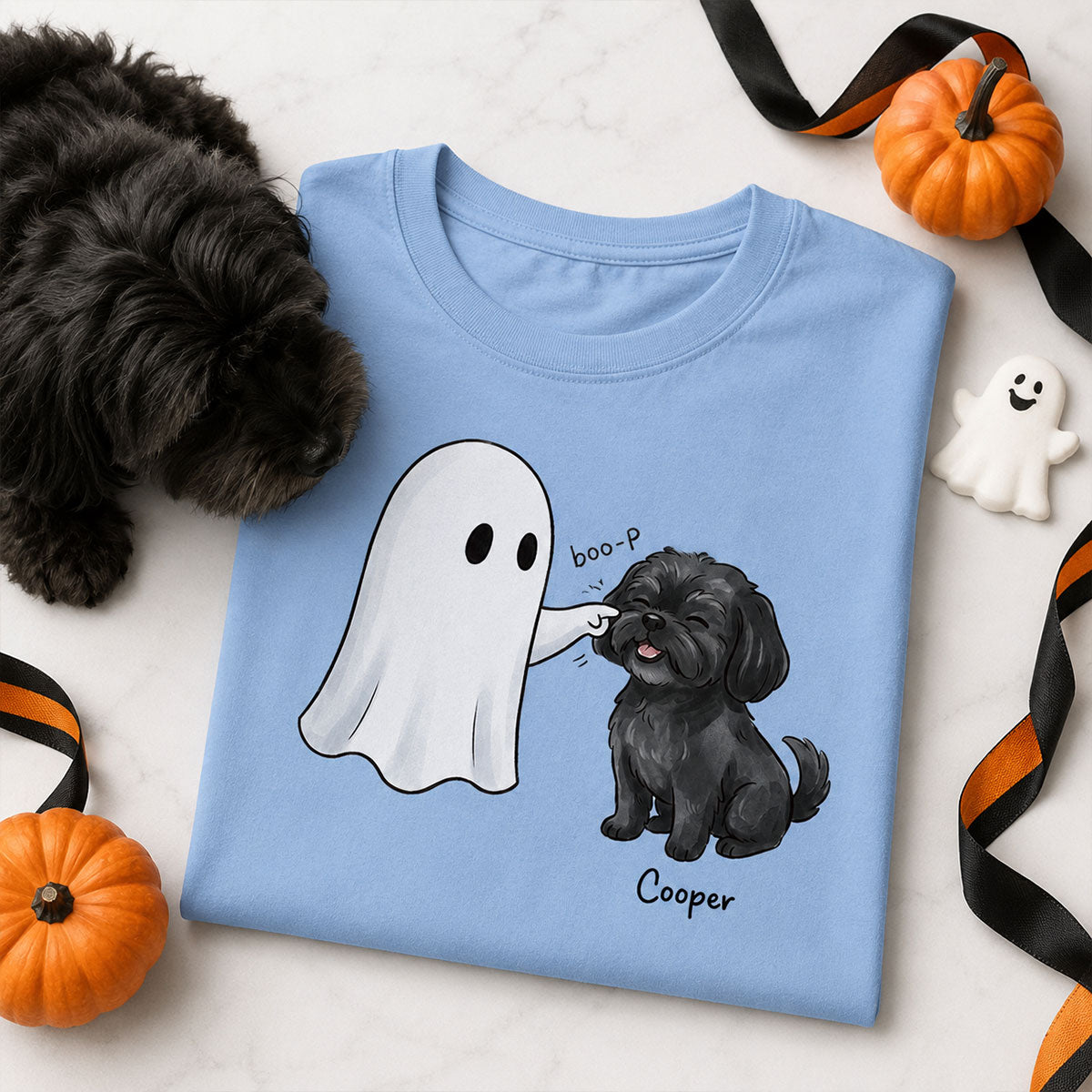 Halloween Dog Ghost - Personalized Shirt - Funny Ghost Booping Dog Tee, Gift for Dog Moms, Dog Dads