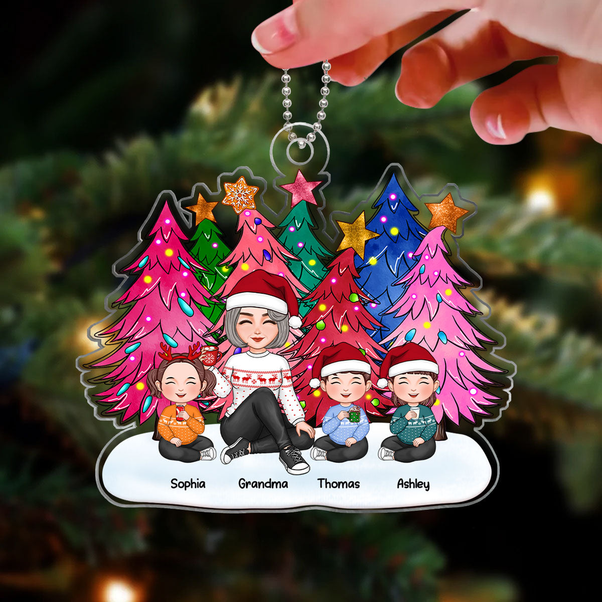 Colorful Tree With Lights Grandma Grandkids Personalized Acrylic Ornament