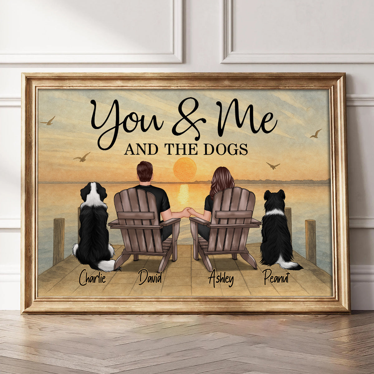 Retro Vintage Mountain Landscape Couple You Me And The Dogs Cats Personalized Poster| Heartfelt Gift For Dogs Lovers, Cats Lovers