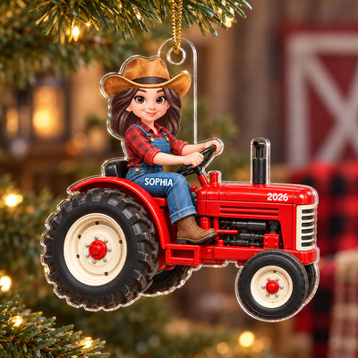 Farmer On Tractor 2D Flat - Personalized Acrylic Ornament - Christmas Gift for Farmer