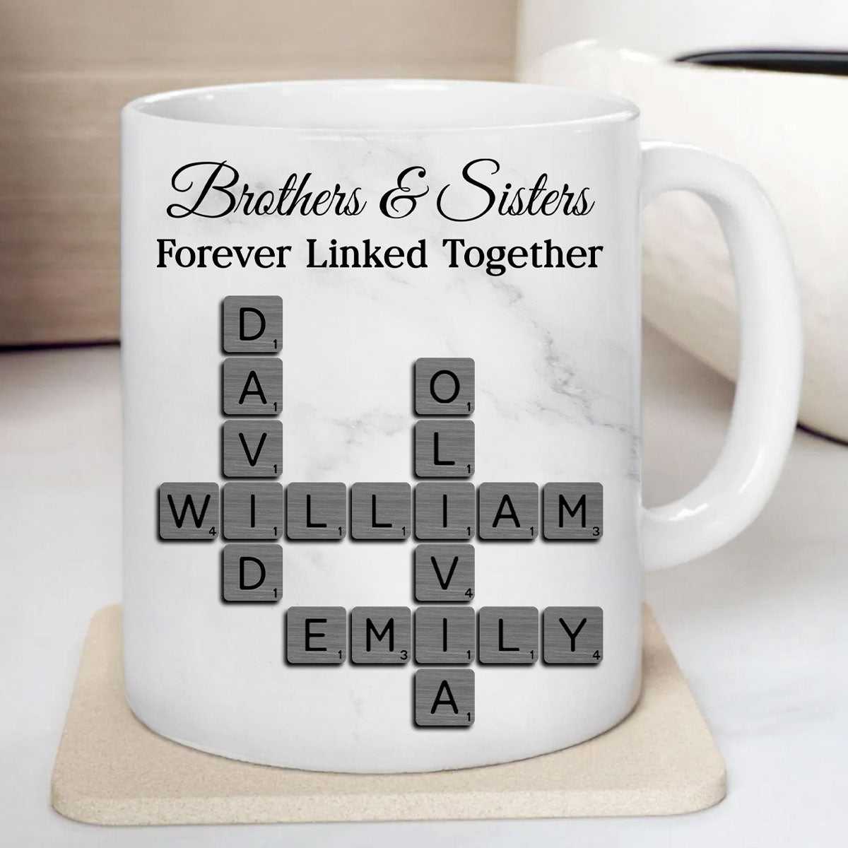 Brothers Sisters Forever Linked Together Crossword - Personalized Mug - Sentimental Gift for Siblings
