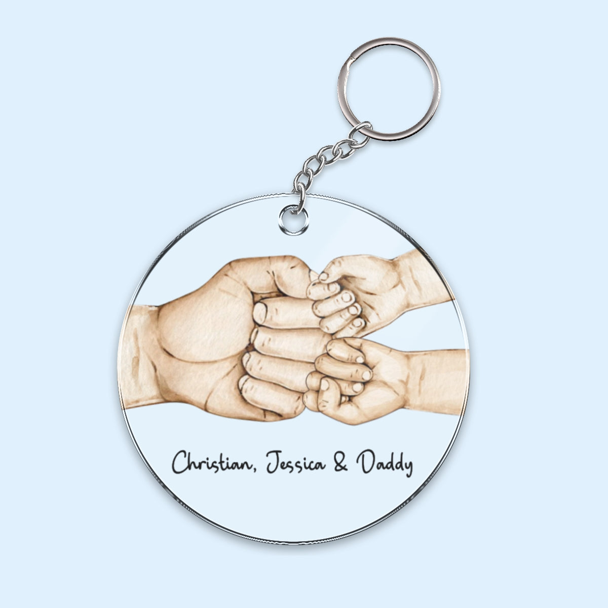 Daddy's Team Fist Bump Personalized Acrylic Circle Keychain