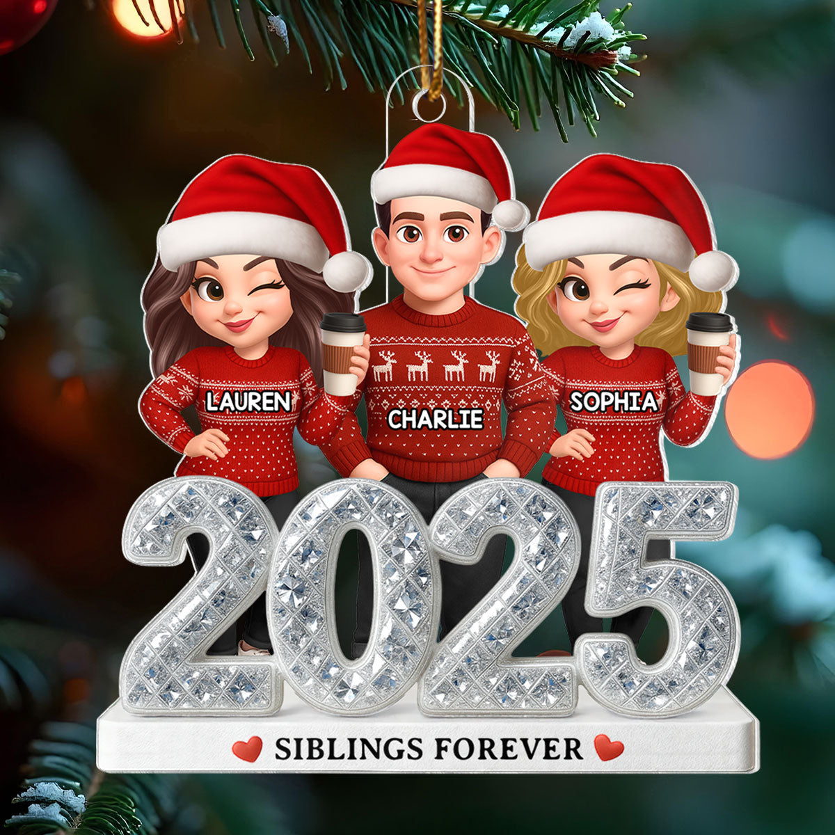 2025 Shining Effect Brothers & Sisters - Personalized Acrylic Ornament - Christmas Gift for Siblings