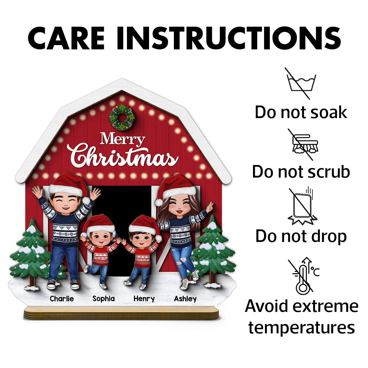 Christmas Farm House Family Tabletop Fireplace Decor Personalized 2-Layer Standing Wooden Plaque