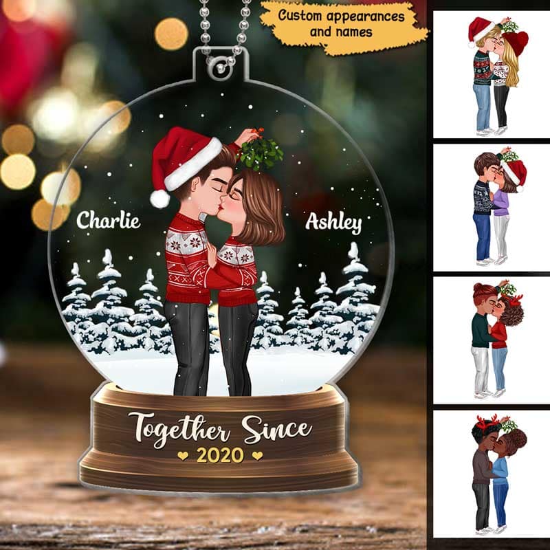 Couple Under Mistletoe Snow Globe Personalized Acrylic Ornament