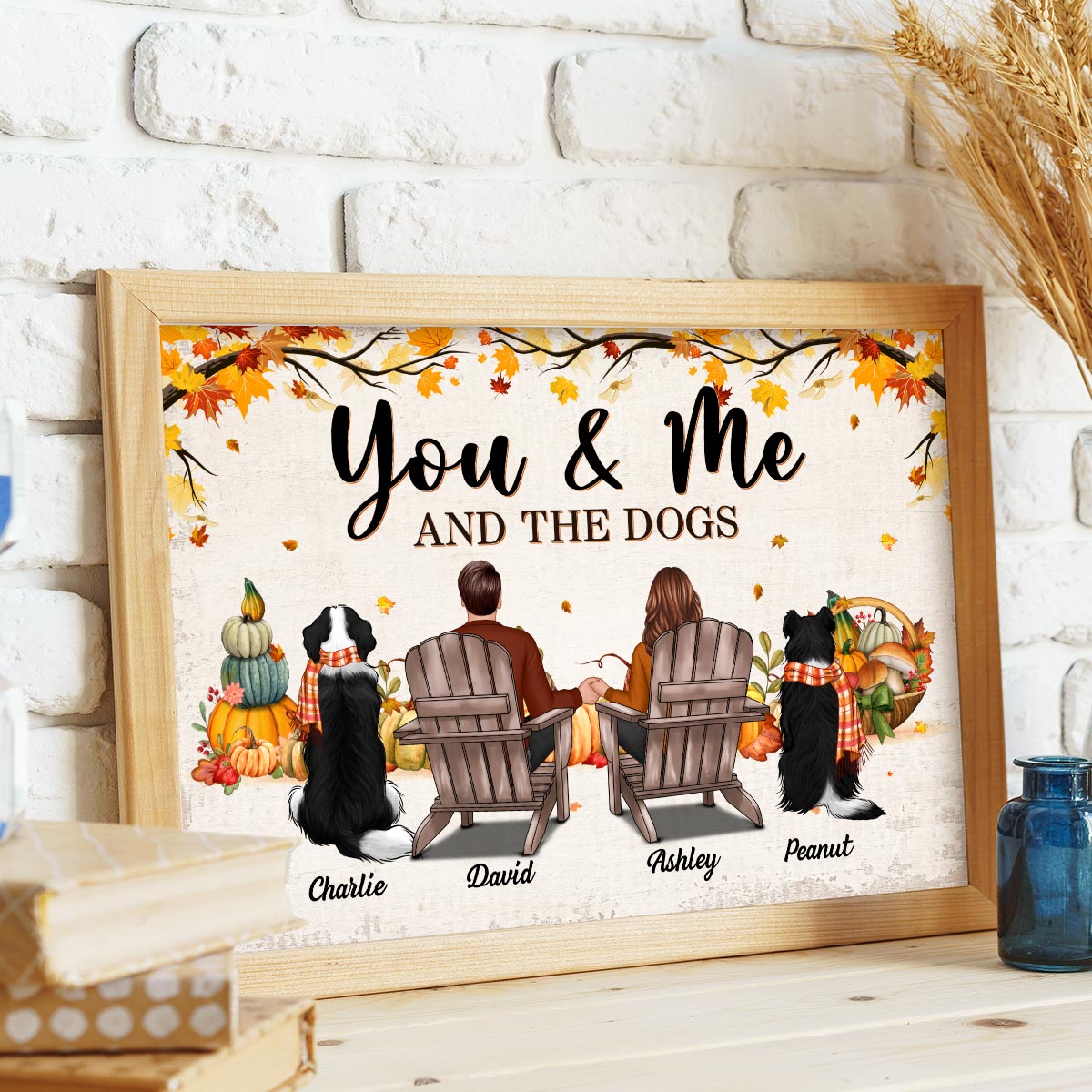 Fall Season You & Me And The Dogs Couple Sitting Personalized Poster
