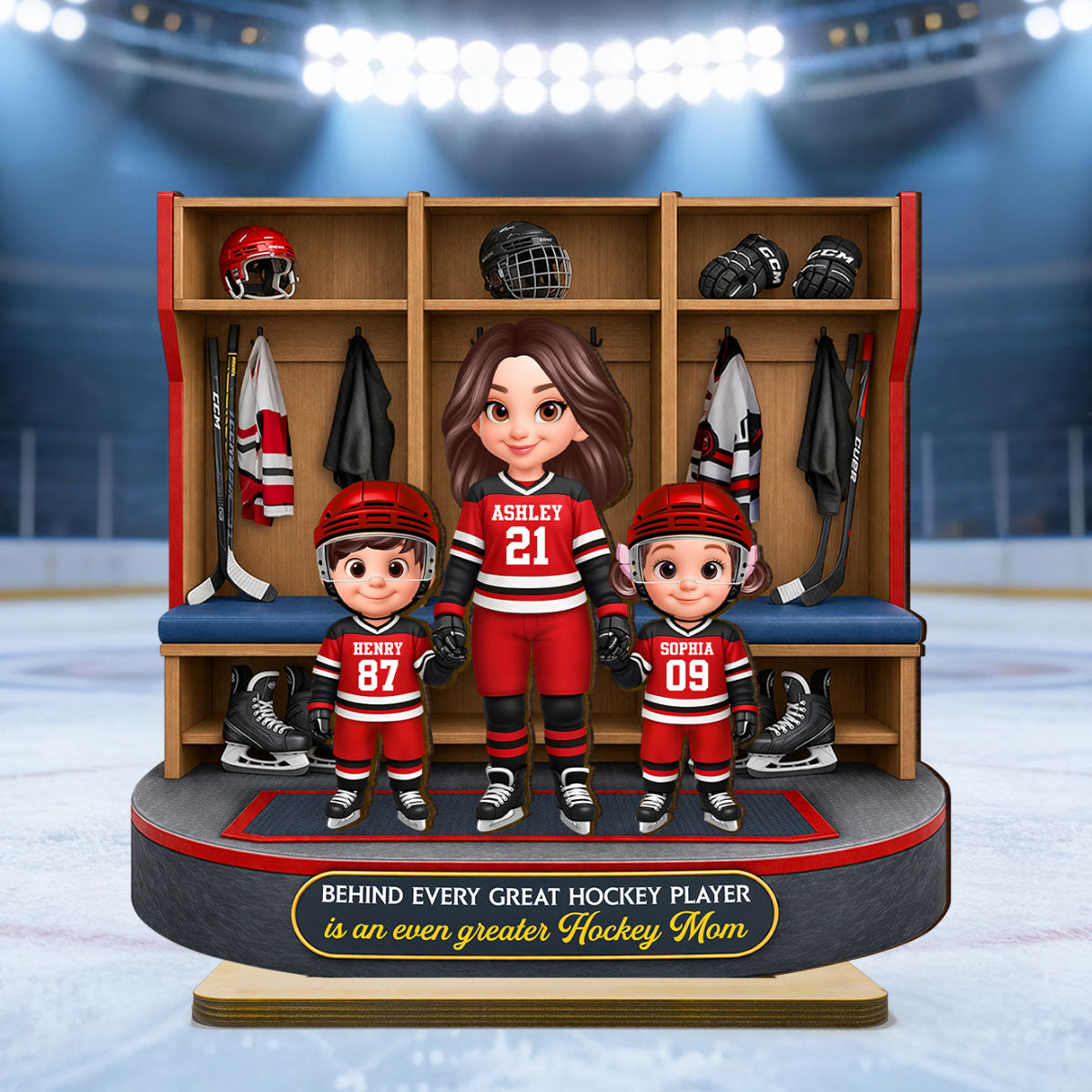 Hockey Locker Room Mom And Kids - Personalized 2-Layered Wooden Plaque - Mother's Day Gift For Hockey Mom, Gift For Wife