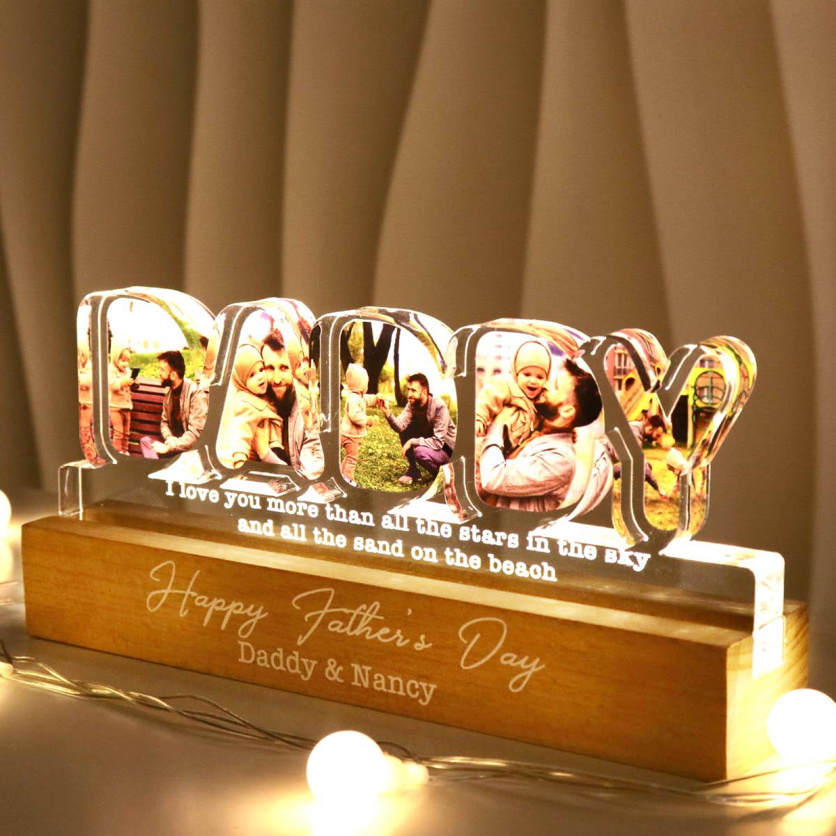 DADDY Photos Insert We Love You Personalized LED Night Light, Father's Day Gift For Dad, Husband