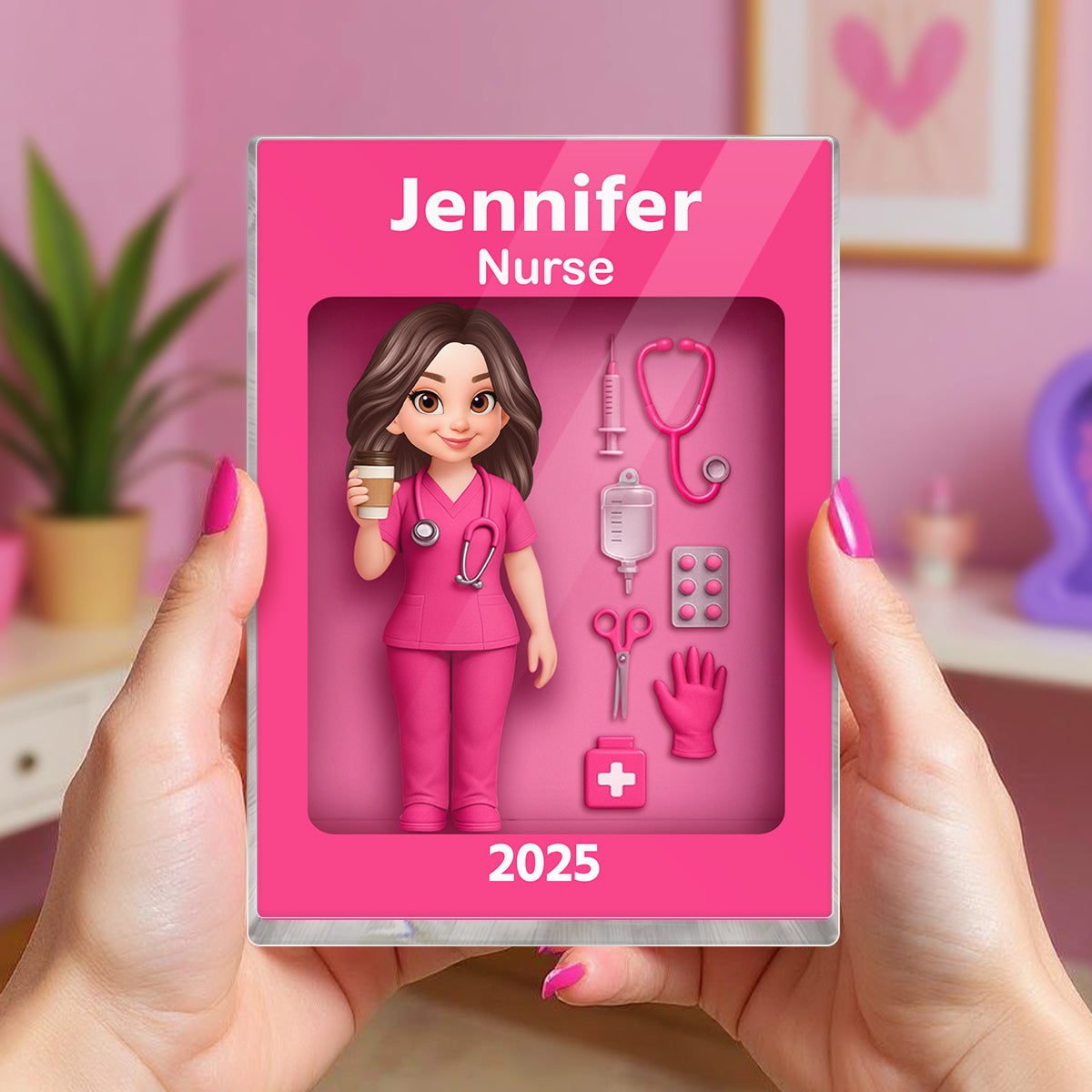 Nurse Action Figure 3D Effect Personalized Acrylic Block Plaque, Special Gift For Nurse, For Co-workers
