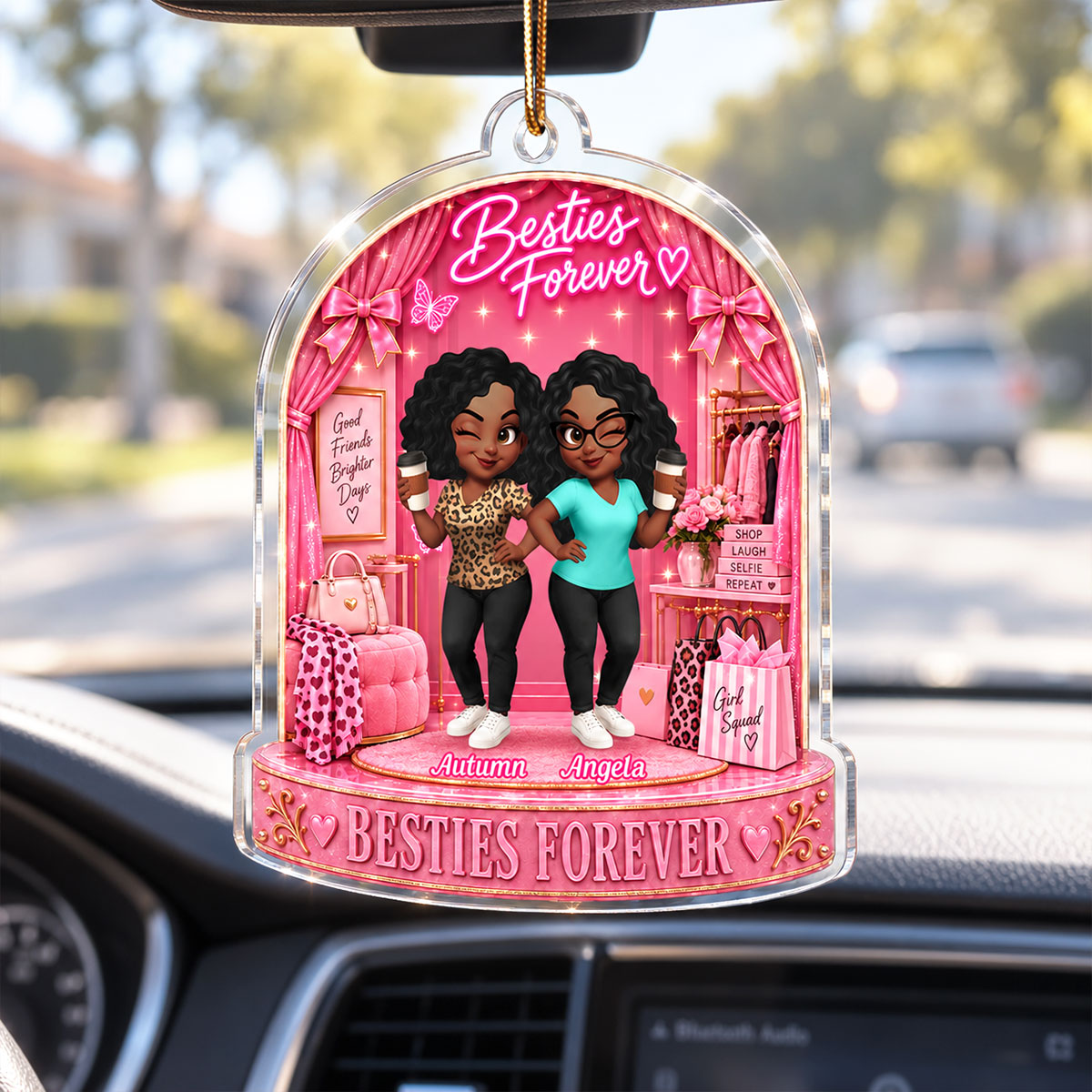 Besties Forever Pink Theme - Personalized Acrylic Ornament - Gift For Besties
