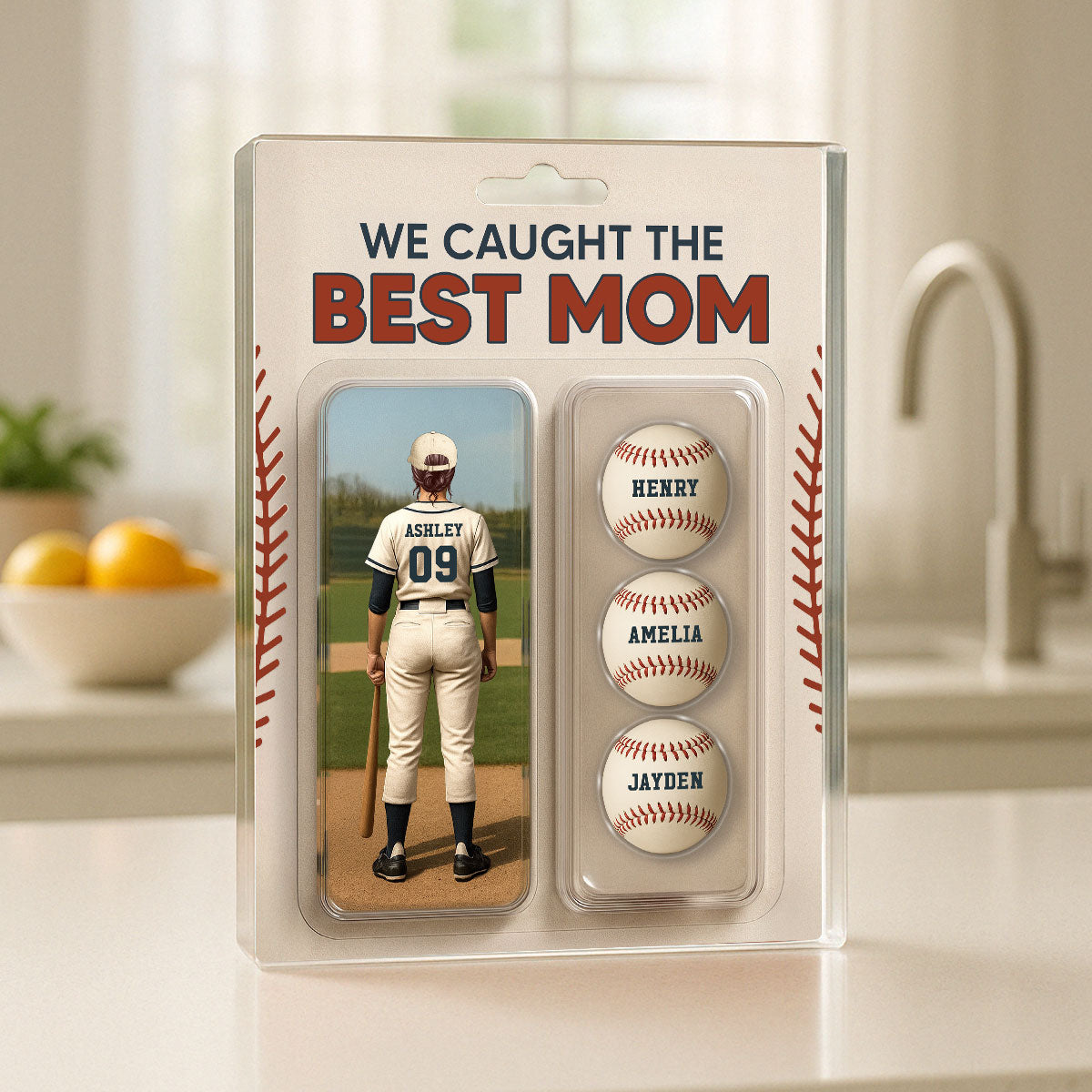 We Caught The Best Mom Baseball Lover Realistic Figure Style Personalized Acrylic Block Plaque