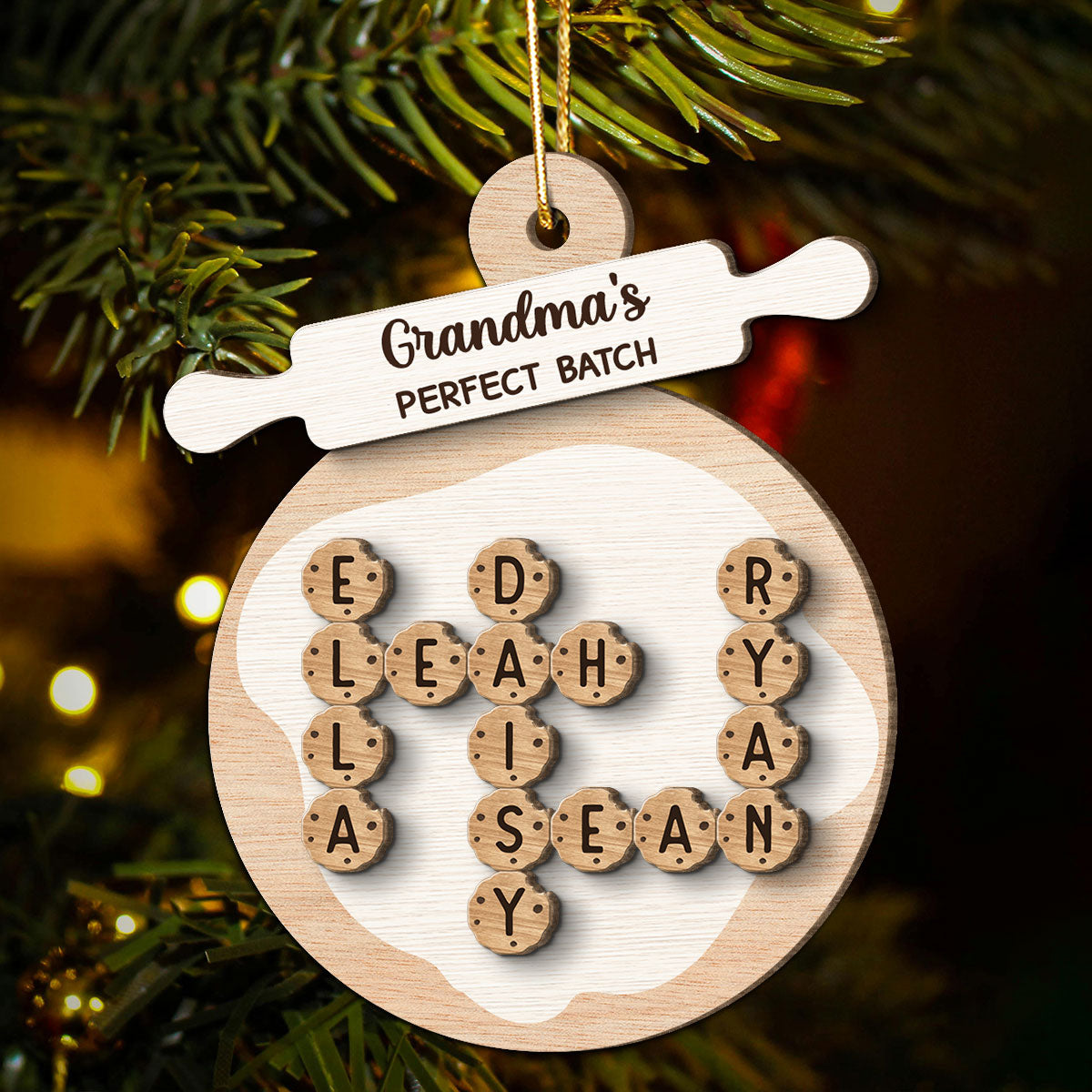 Grandma's Perfect Batch Cookies Crossword Puzzle Personalized 2-Layer Wooden Ornament