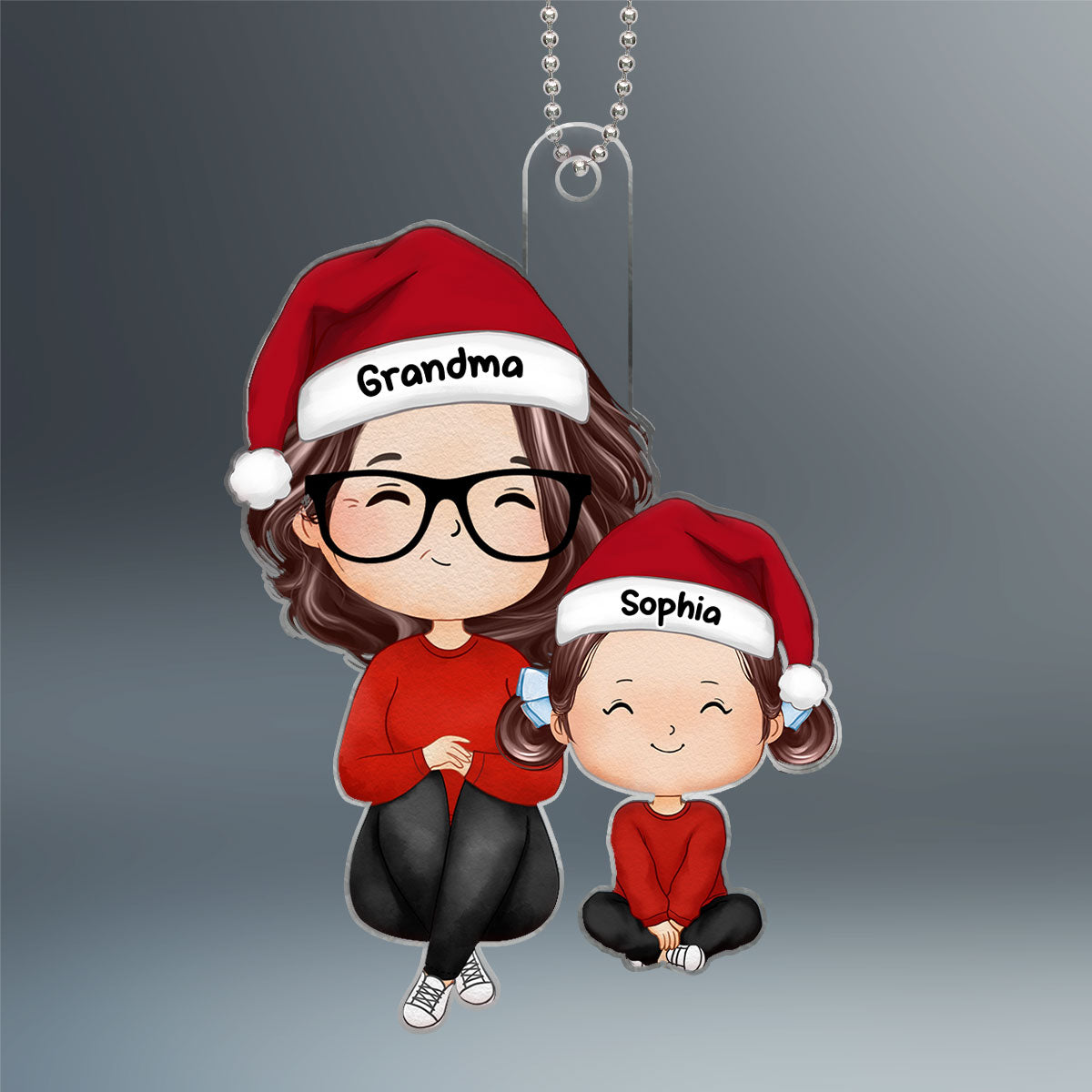 Grandma Grandkid Sitting Watercolor Christmas Gift For Grandson Granddaughter Personalized Acrylic Ornament