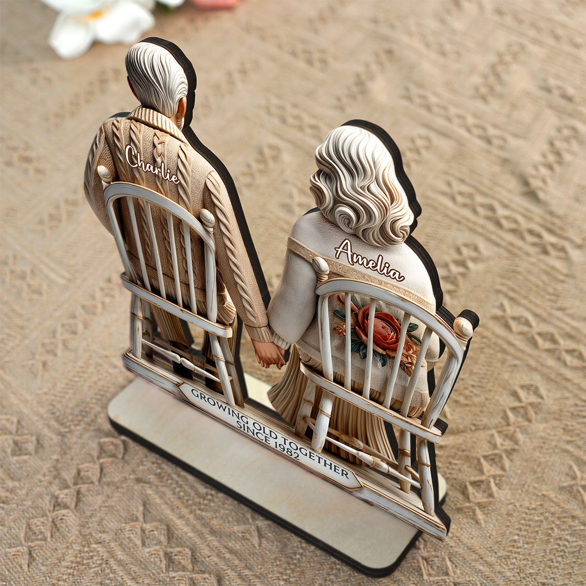 3D Effect Couple Sitting Together Personalized Standing Wooden Plaque, Heartfelt 2025  Gift, Anniversary Gift For Girlfriend, For Wife