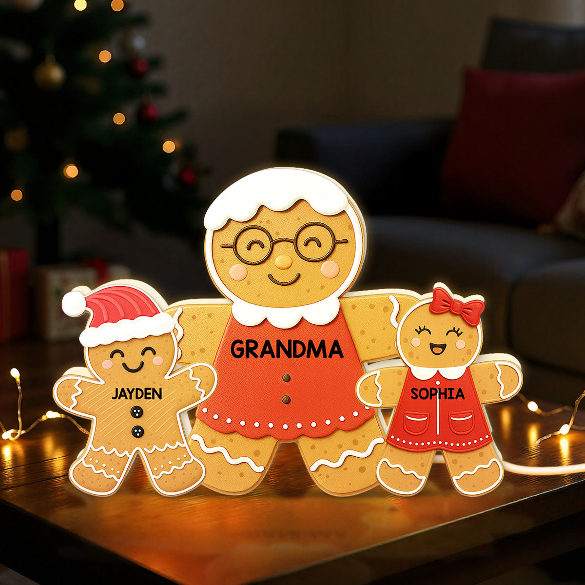 3D Effect Grandma Perfect Batch Gingerbread Grandkids - Personalized Light Box - Gift For Grandmas