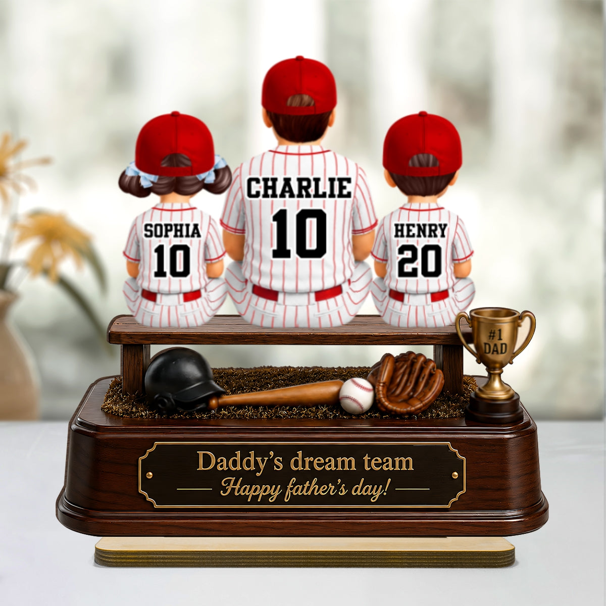 Baseball Daddy's Dream Team - Personalized 2-Layered Wooden Plaque - Father's Day Gift for Dad, Husband