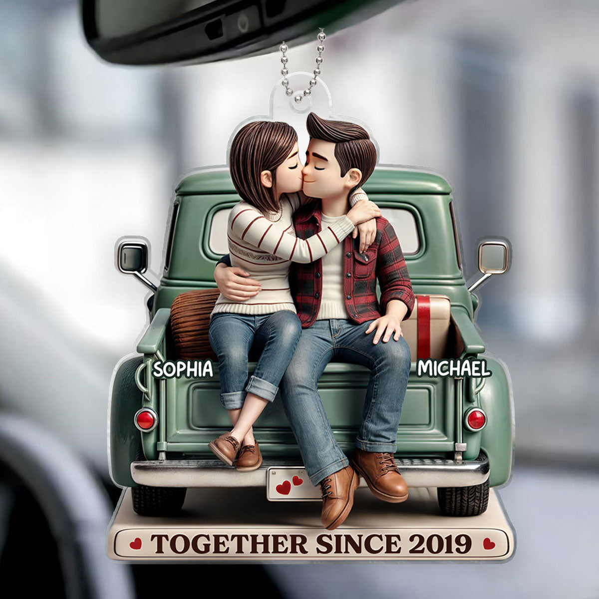 3D Effect Couple On Truck Personalized Acrylic Car Hanger Ornament, Heartfelt 2025  Gift For Couple, For Him, For Her, Boyfriend, Girlfriend, Husband, Wife