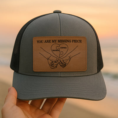 Couple Eternal Love You Are My Missing Piece - Personalized Leather Patch Hat - Valentine's Day Gift For Couple, For Him, Her