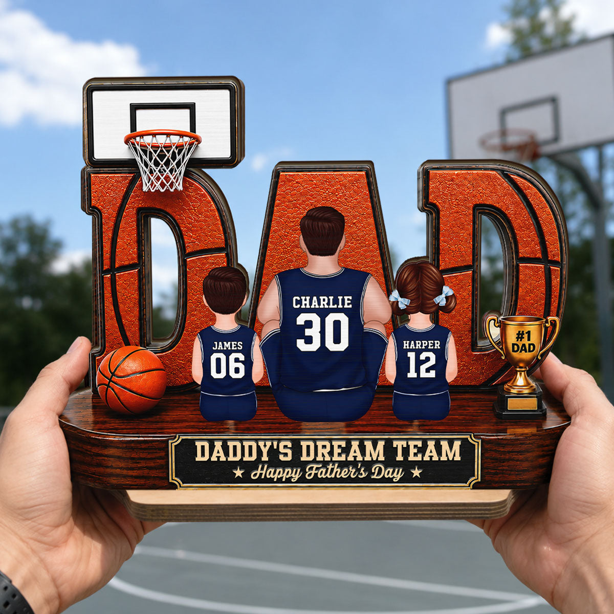 Basketball Dad Legend Daddy's Dream Team - Personalized 2-Layered Wooden Plaque - Unique Trending Father's Day Gift For Dad, Husband, Basketball Fans