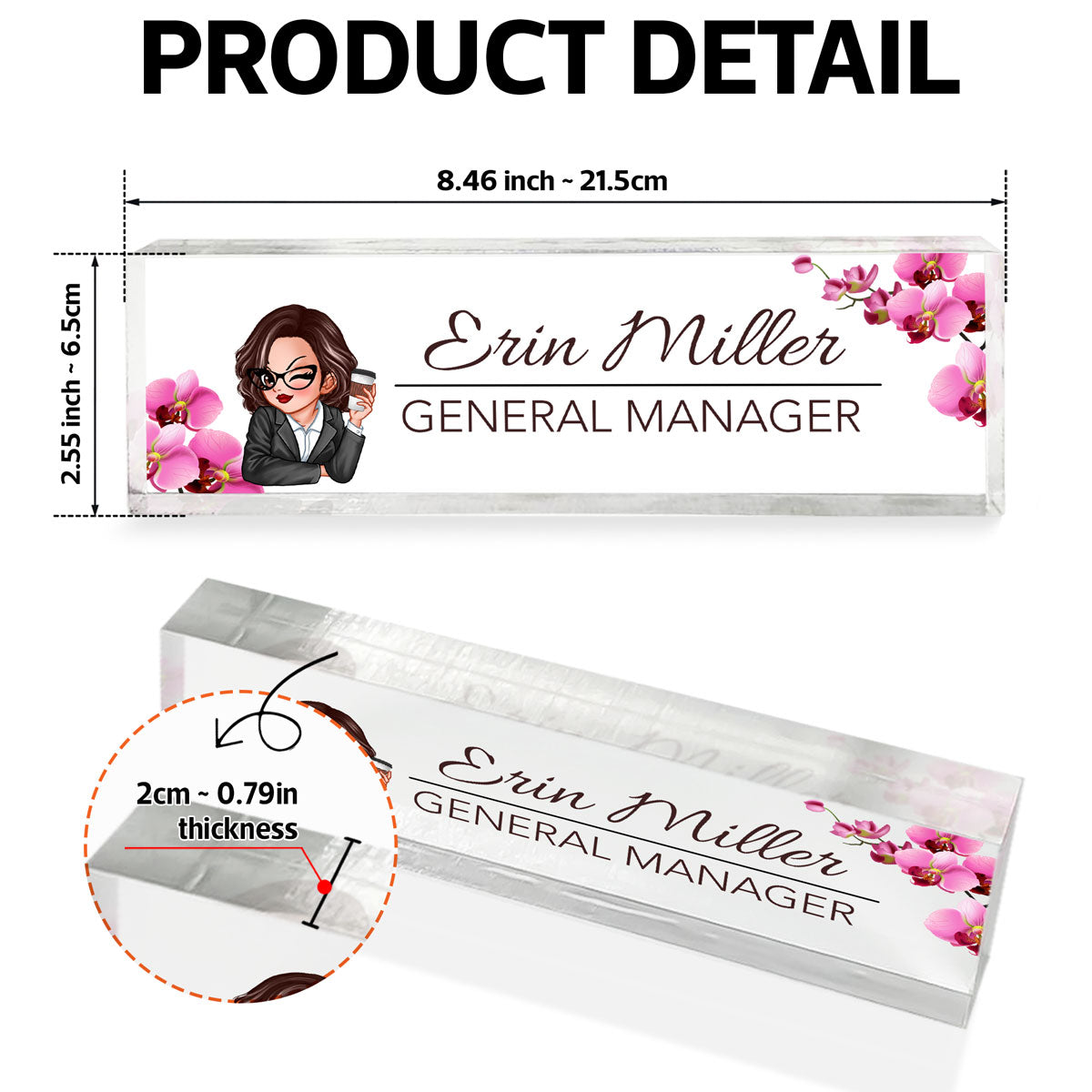 Woman Office Personalized Acrylic Desk Name Plate, Office Desk Decor, Gift For Colleagues, Coworkers