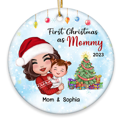First Christmas As Mommy Grandma Personalized Circle Ornament