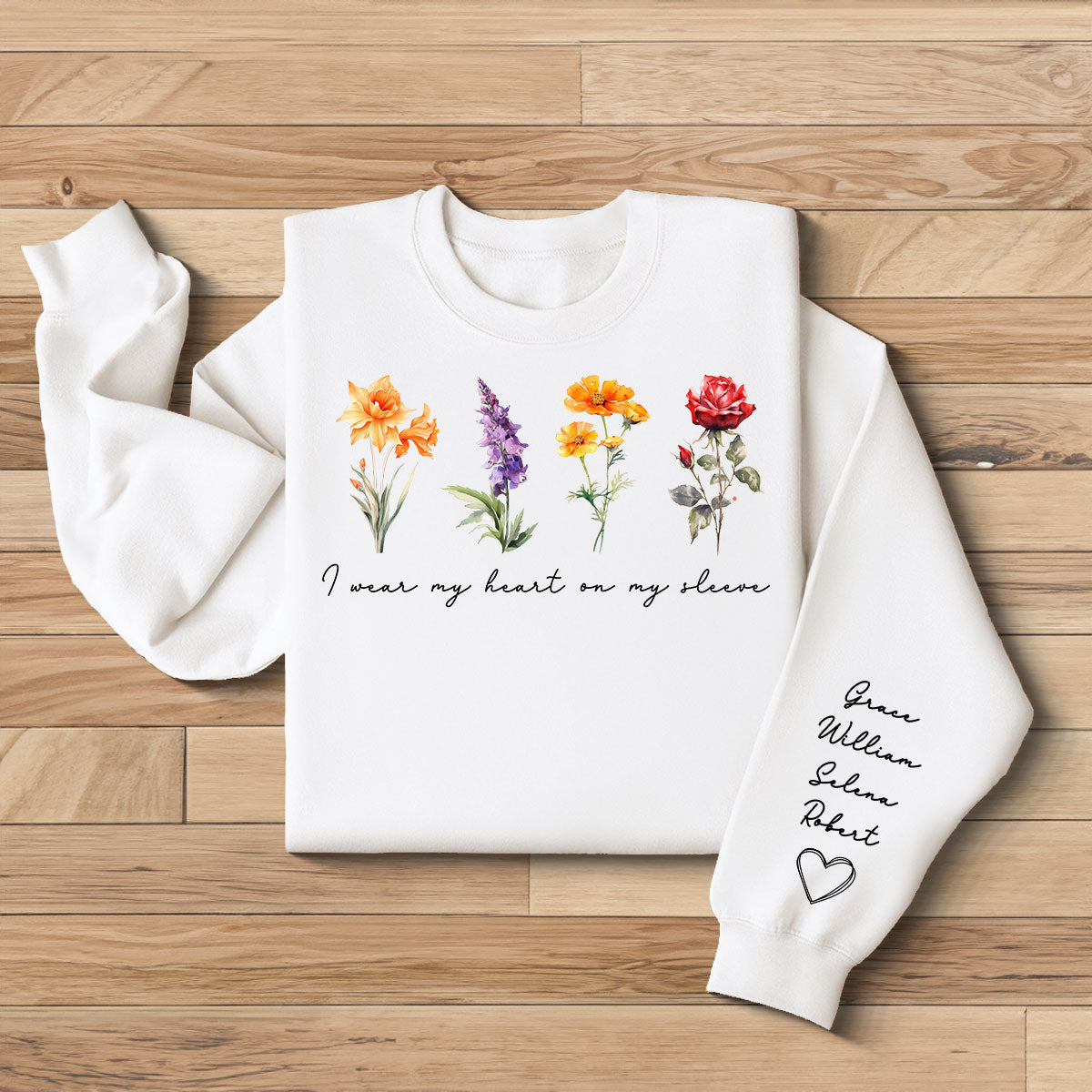 Beautiful Birth Month Flowers Personalized Sleeve Printed Sweatshirt, Gift For Mom Granma Aunt