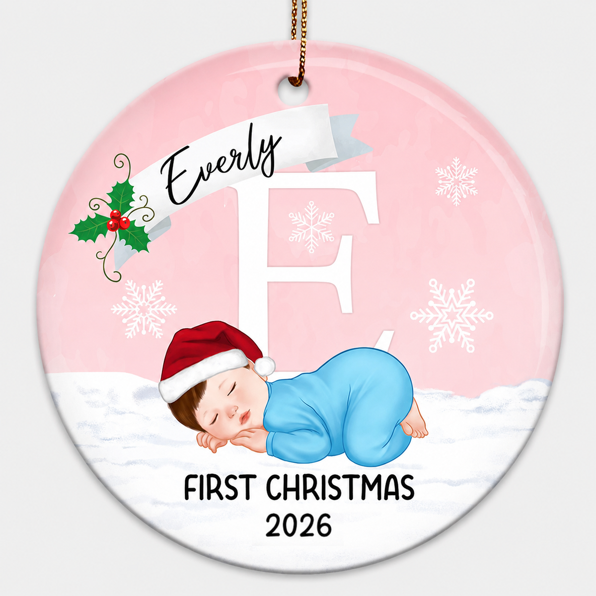Baby First Christmas Newborn Personalized Christmas Circle Ornament