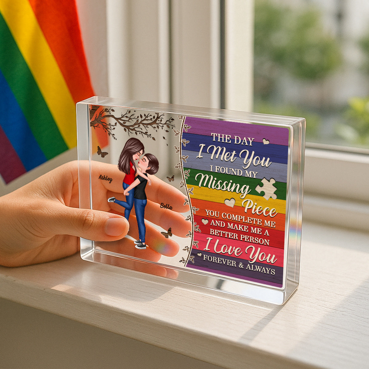 Colorful Pallets The Day I Met You LGBTQ Couple Personalized Acrylic Block, Pride Month Gift