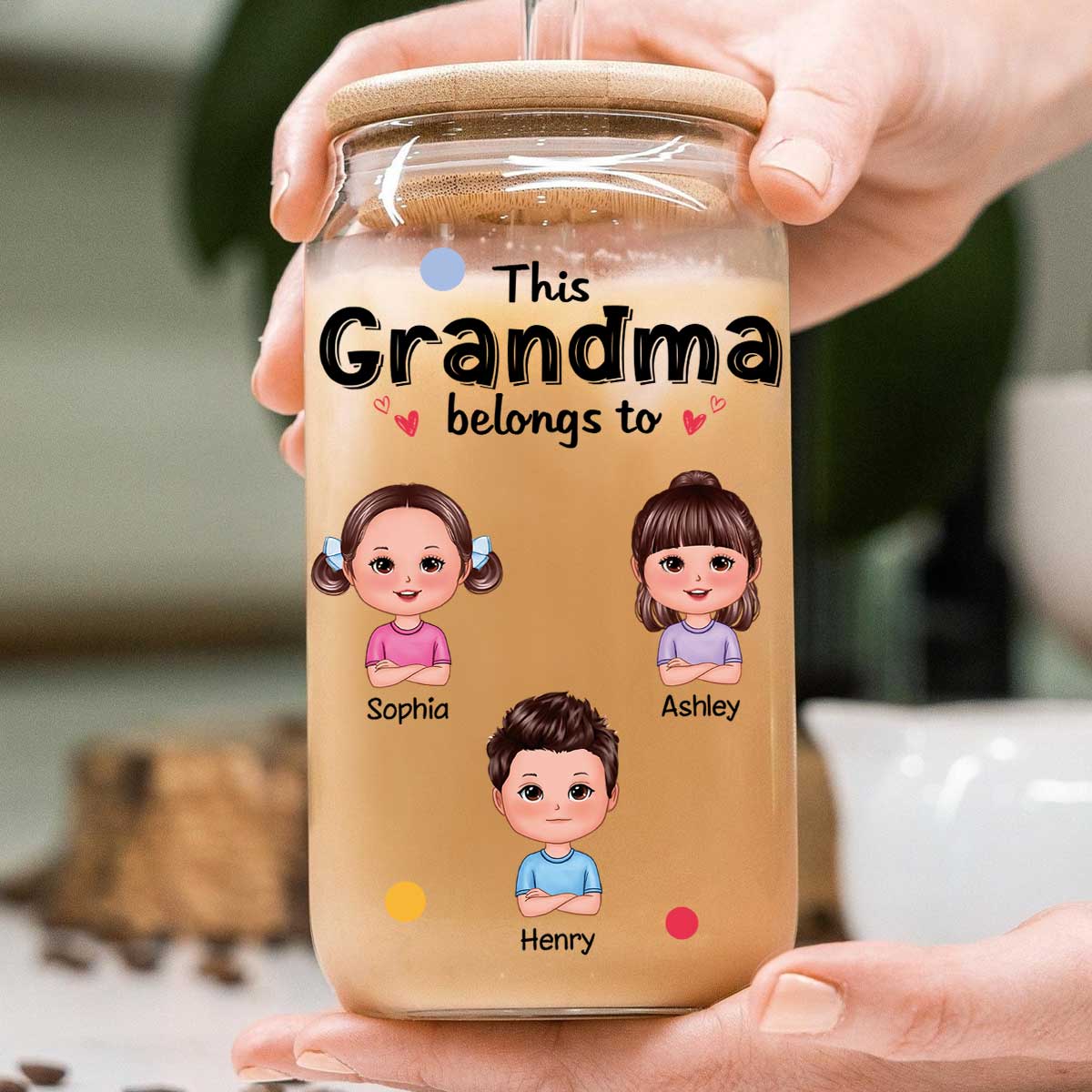 This Grandma Mom Belongs To Cute Kids Personalized Clear Glass Can
