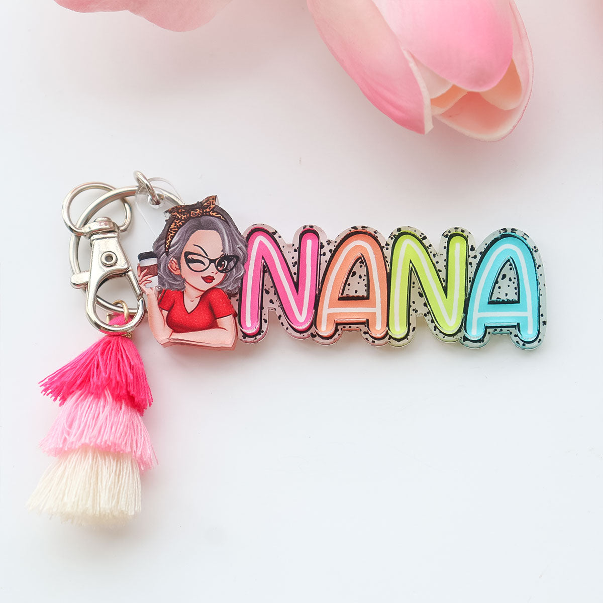 Grandma Mom Colorful Dalmation Dot Pattern Personalized 2-Layer Acrylic Keychain