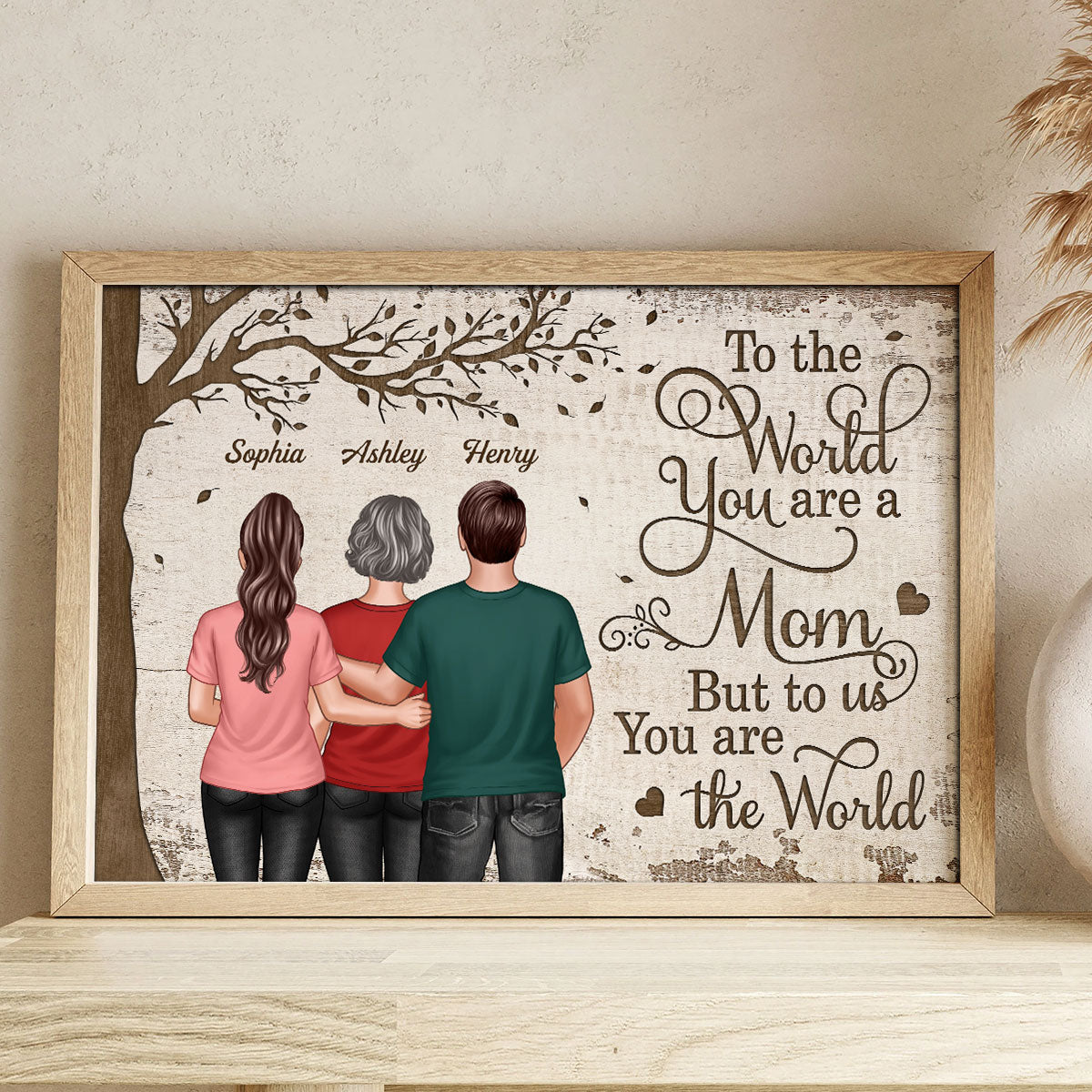 You Are The World Woman & Kids Under Tree Personalized Poster, Heartfelt Gift For Mom